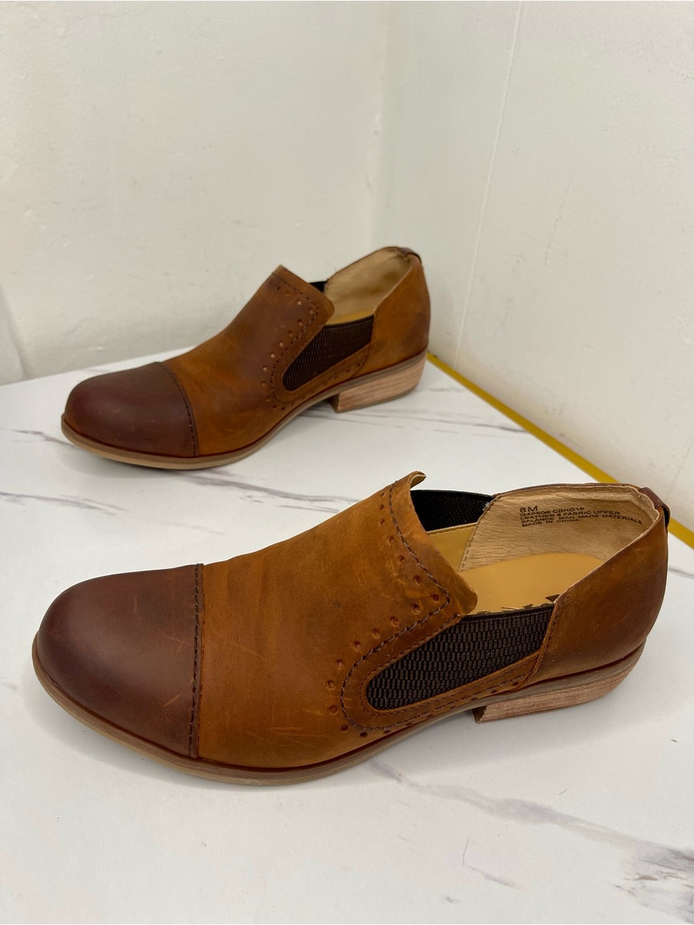Kork-Ease Two-Tone Brown Leather Ankle Slip-On Booties Size 8M